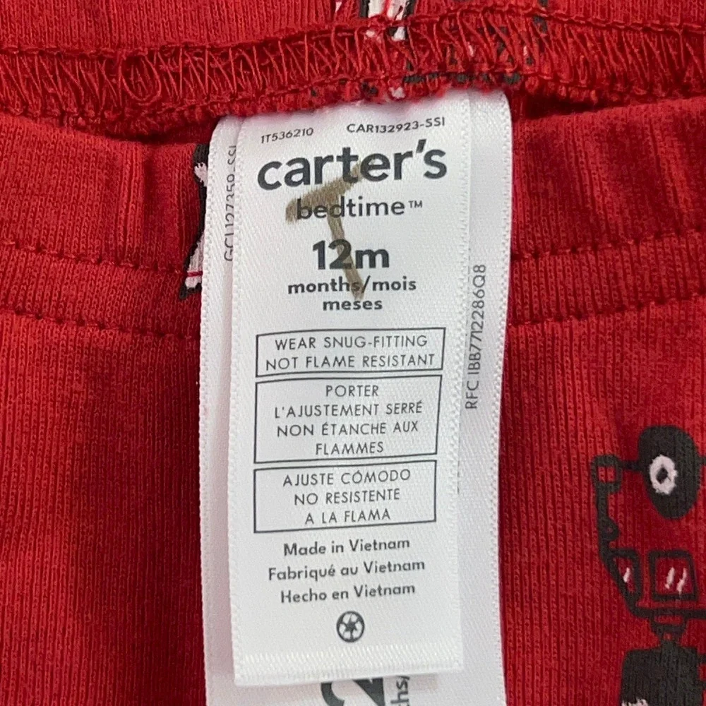 Carter's Baby Boys 12M Red Fire Truck Cotton Snug Fit 2-Piece Pajama Set New